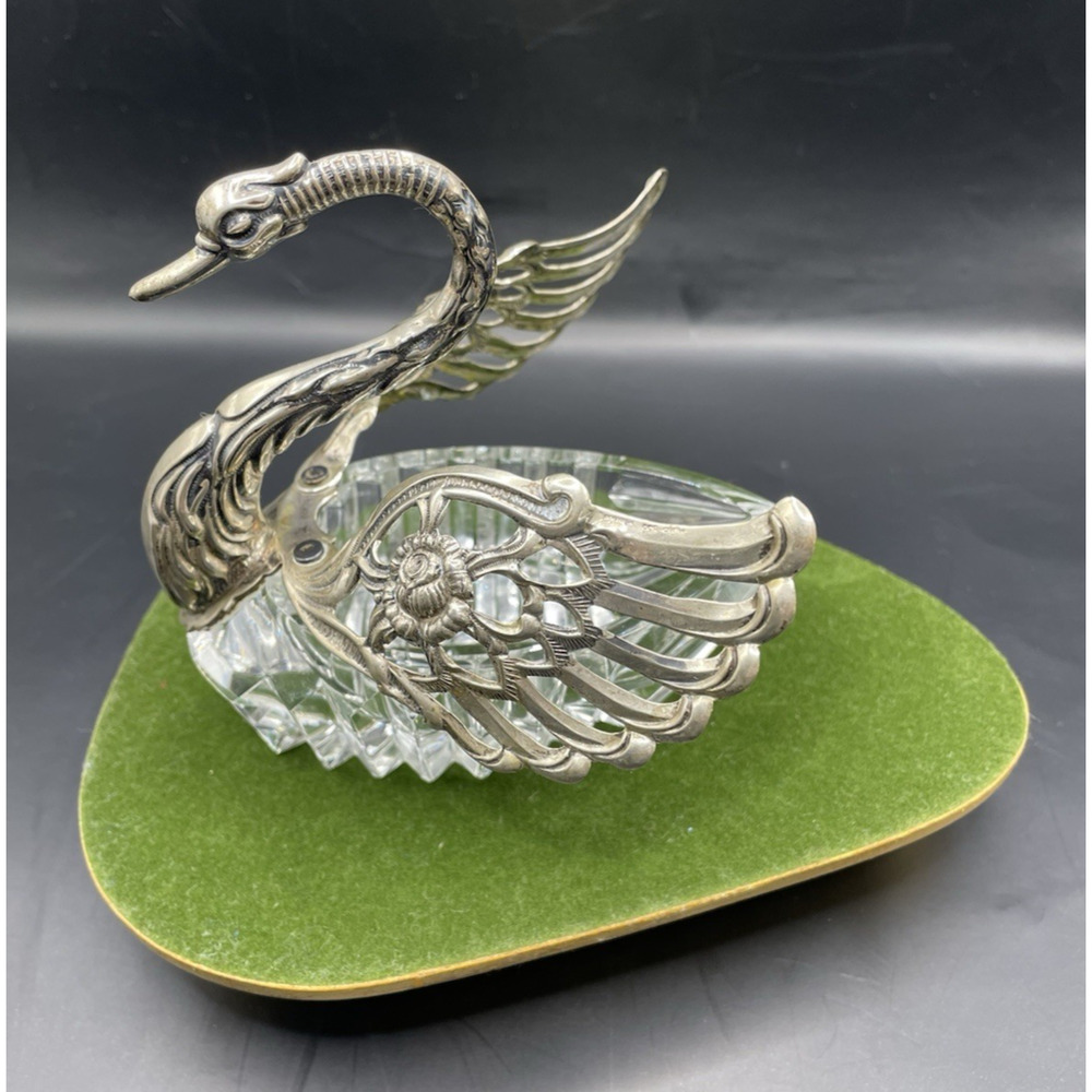 German 835 Silver Swan Albo Cut Glass Salt Cellar Signed - Picture 9 of 13